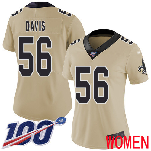 New Orleans Saints Limited Gold Women DeMario Davis Jersey NFL Football #56 100th Season Inverted Legend Jersey